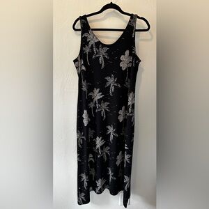 J Jill Black Sleeveless Tropical Jersey Midi Dress Black White Size Medium